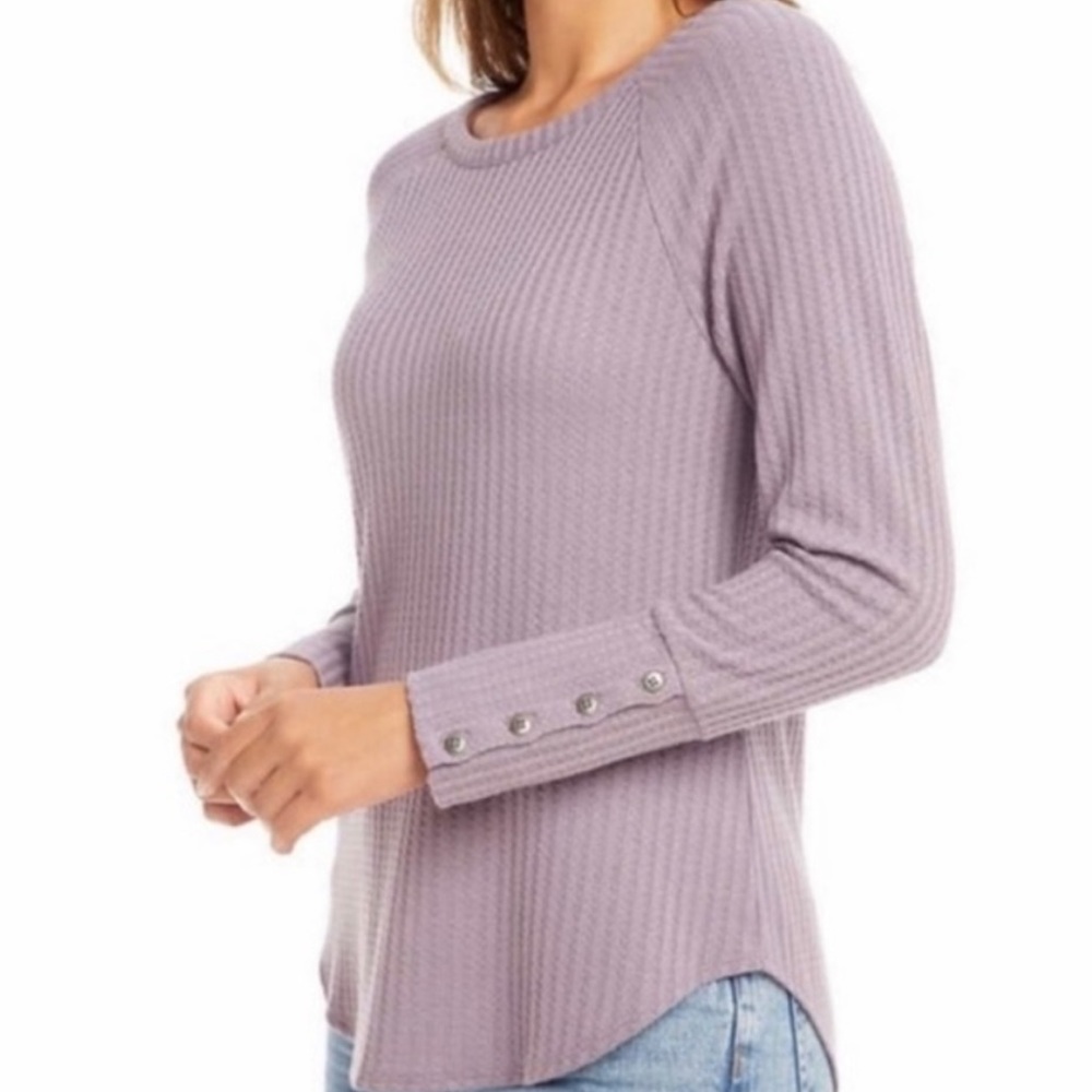 NWOT, Chaser, Women’s LS Waffle top, buttons at wrists, rounded hem - Picture 1 of 7